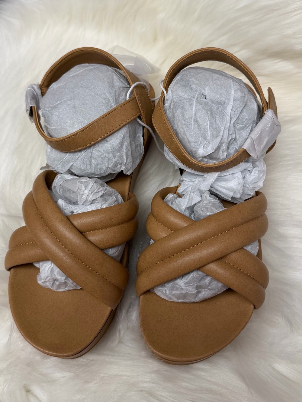 American Eagle Outfitters Tan Padded Crisscross Ankle-Strap Sandals